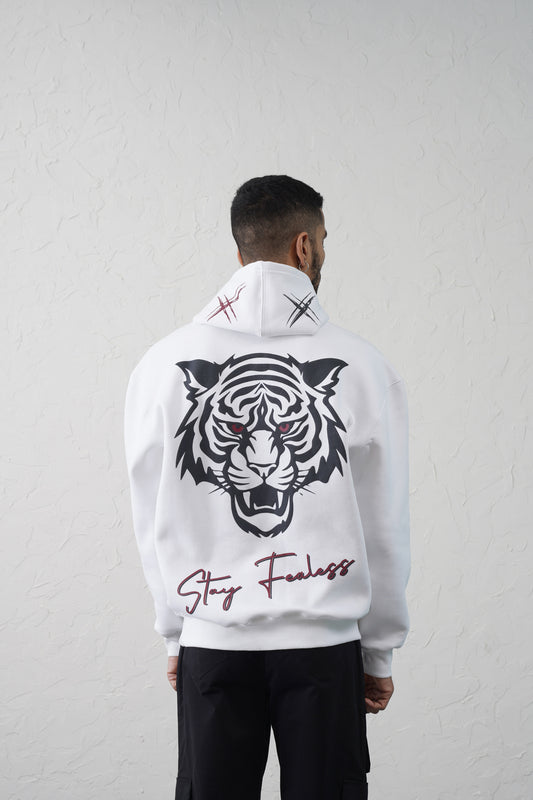 White Furious Tiger Hoodie