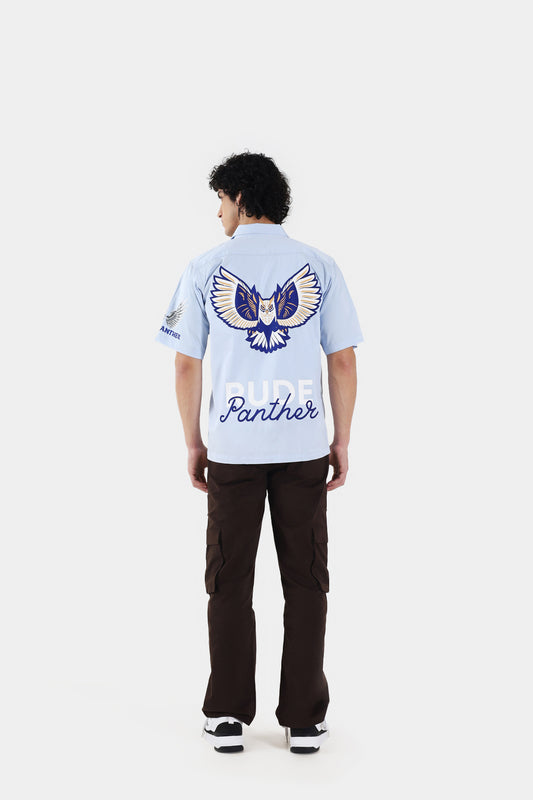 Spencer Blue Angry Owl Utility Shirt
