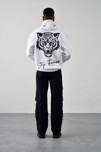 White Furious Tiger Hoodie