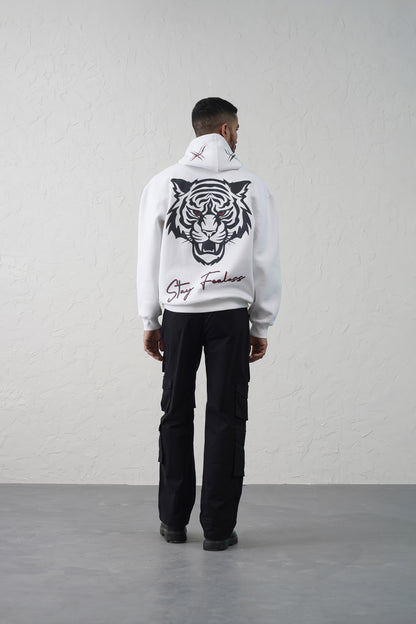 White Furious Tiger Hoodie