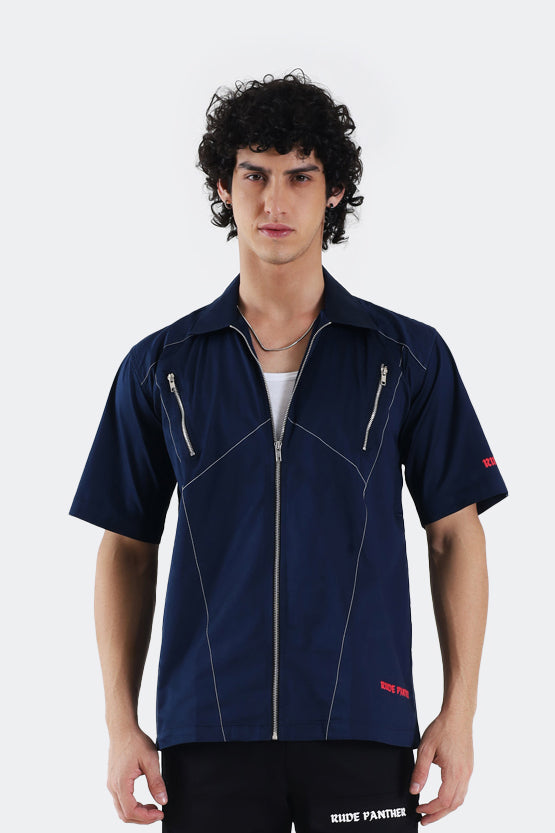 Wild Cheetah Blue Zipped Shirt
