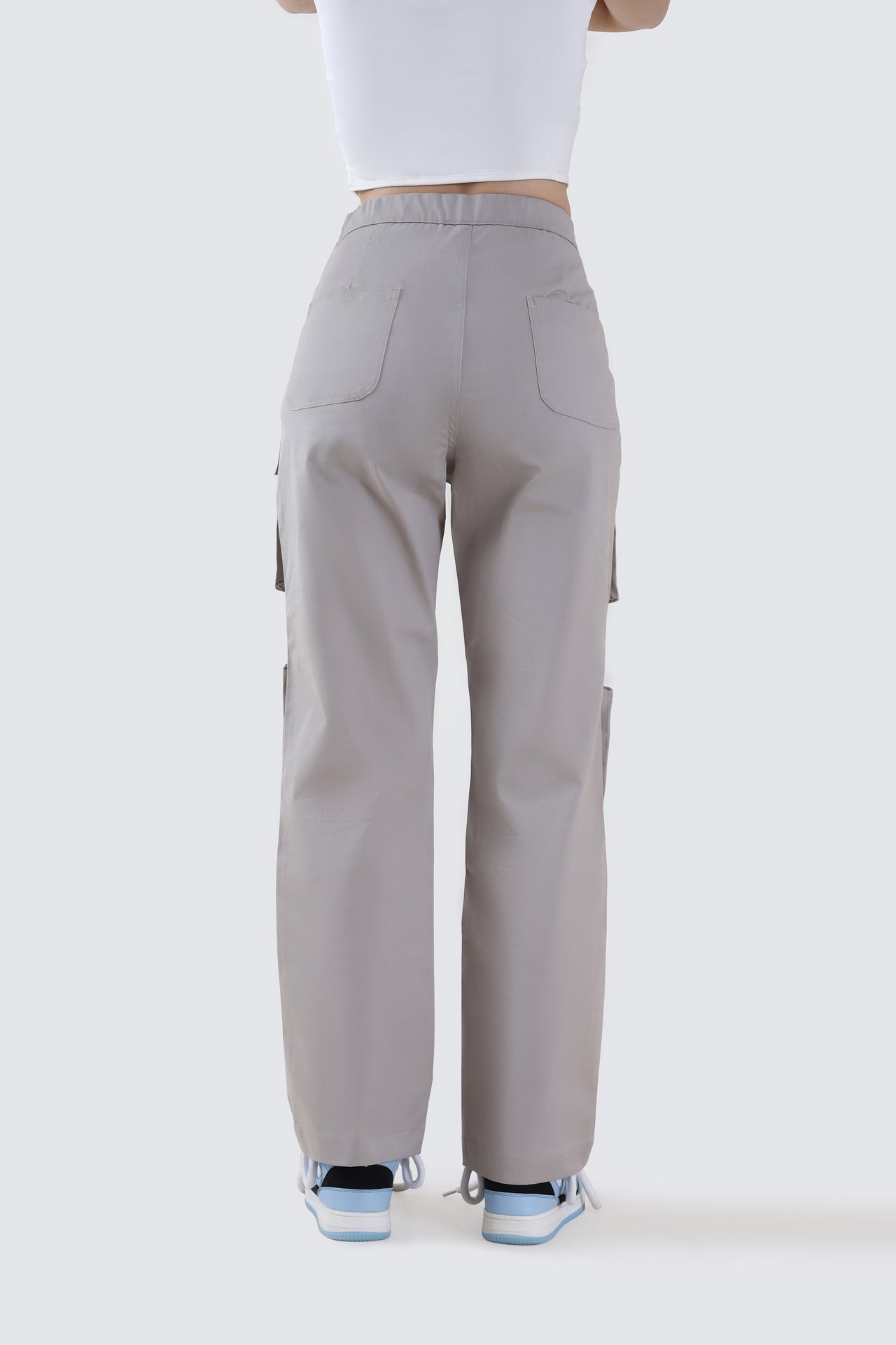 Women Paris 6 Pocket High Waist Grey Cargo Pants