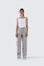 Women Paris 6 Pocket High Waist Grey Cargo Pants